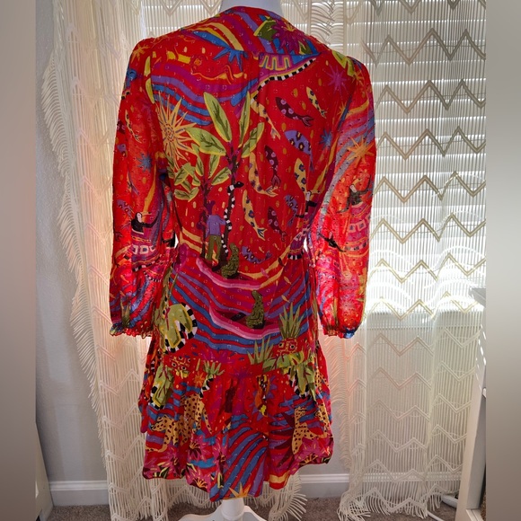 Farm Rio Printed Dress Red Size Small Short Beaded Cotton - Picture 7 of 10